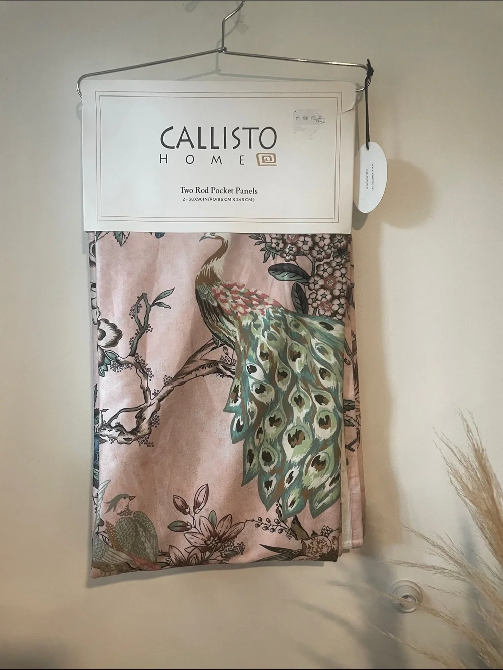 1-NWT CALLISTO HOME PEACOCK PRINT CURTAINS SET OF 2 PANELS SIZE 38”x 96”